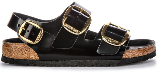 Sandali Birkenstock Milano | Pelle con finitura verniciata nera da donna