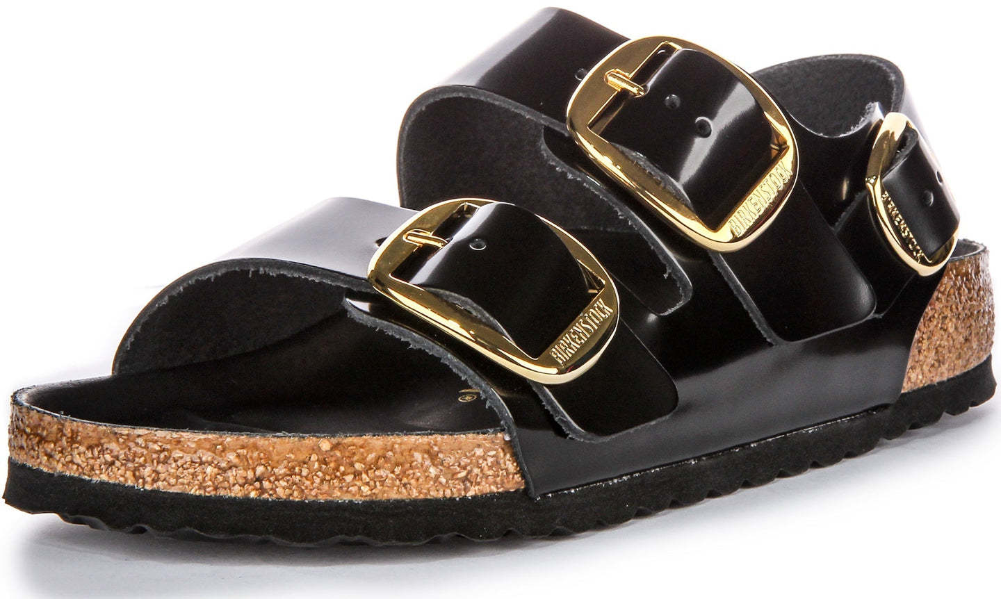 Sandali Birkenstock Milano | Pelle con finitura verniciata nera da donna