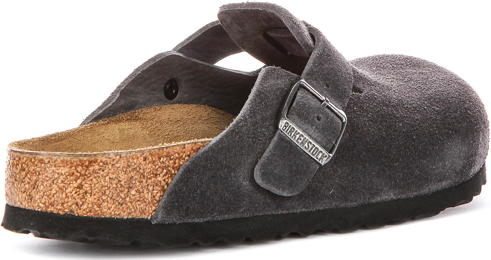 Birkenstock Boston Clogs | Charcoal suede leather for Men and Women - Narrow Fit