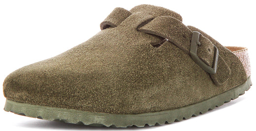 Birkenstock Boston Clogs | Dark Green Birko-Flor for Men and Women - Narrow Fit
