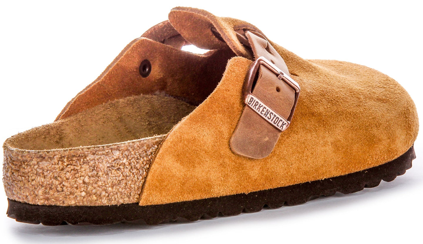 Zoccoli Birkenstock Boston | Pelle scamosciata color visone - Cinturino intrecciato da donna