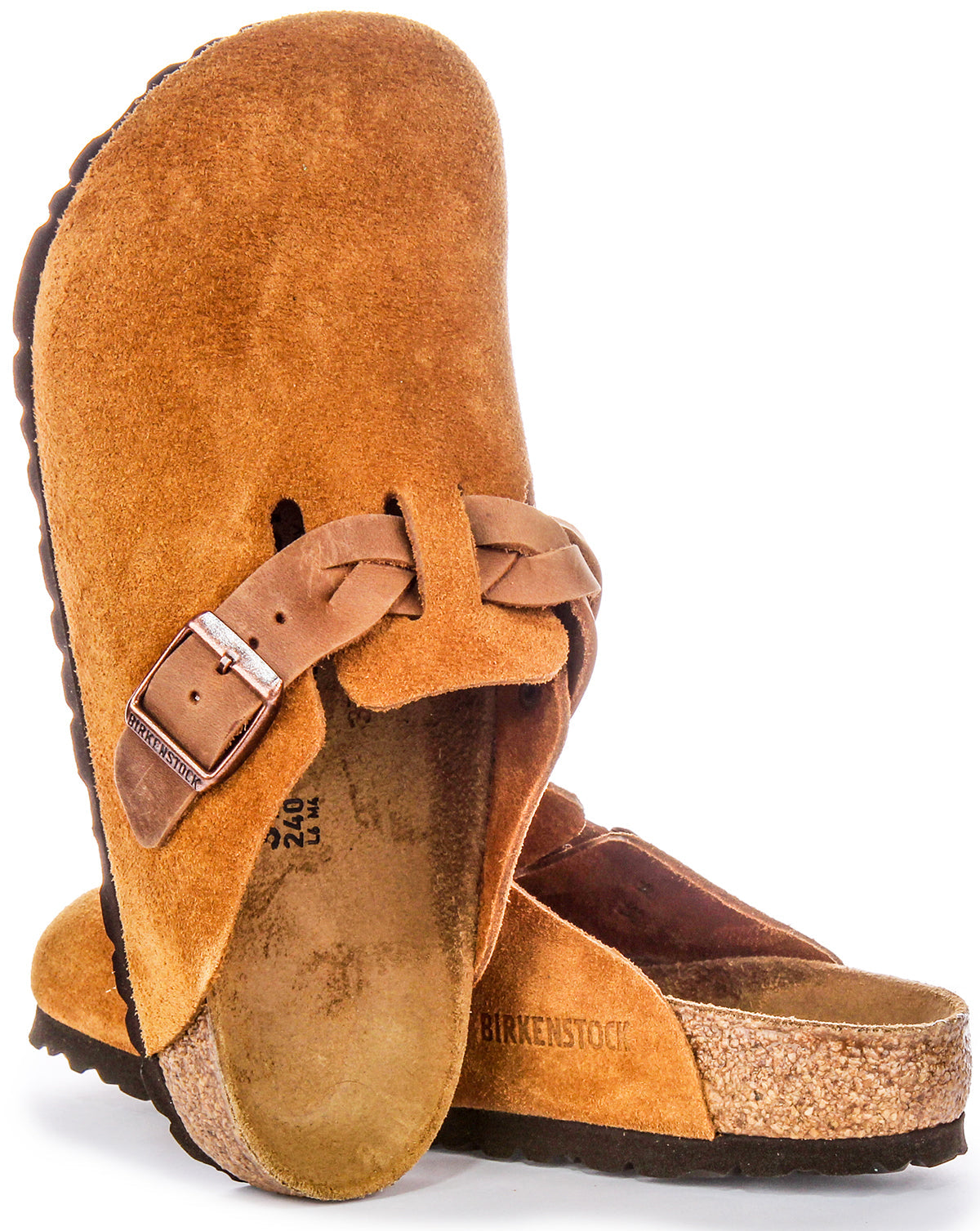 Zoccoli Birkenstock Boston | Pelle scamosciata color visone - Cinturino intrecciato da donna