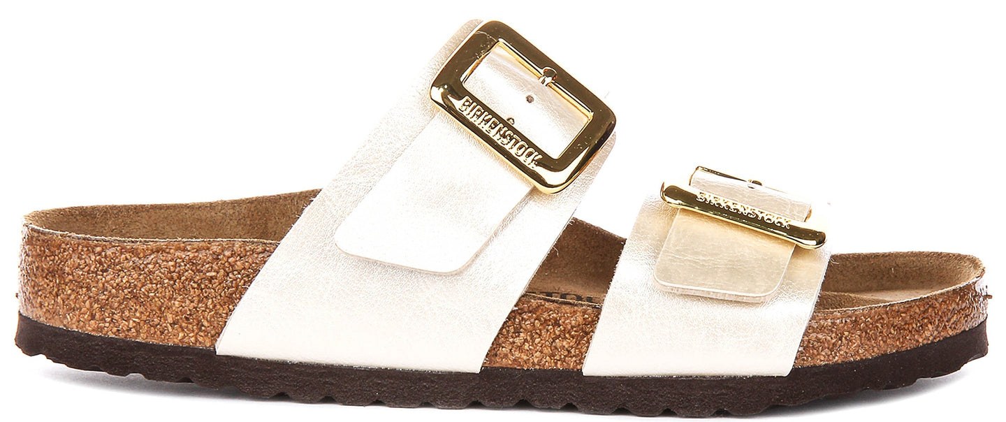 Birkenstock Sydney Cushion-tofflor | Pärlvit Birko-Flor för kvinnor – normal läst