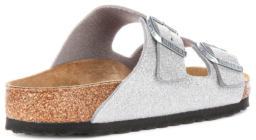 Birkenstock Arizona Sandals | Metallic Silver Birko-Flor - Metallic Finish for Women - Regular Fit