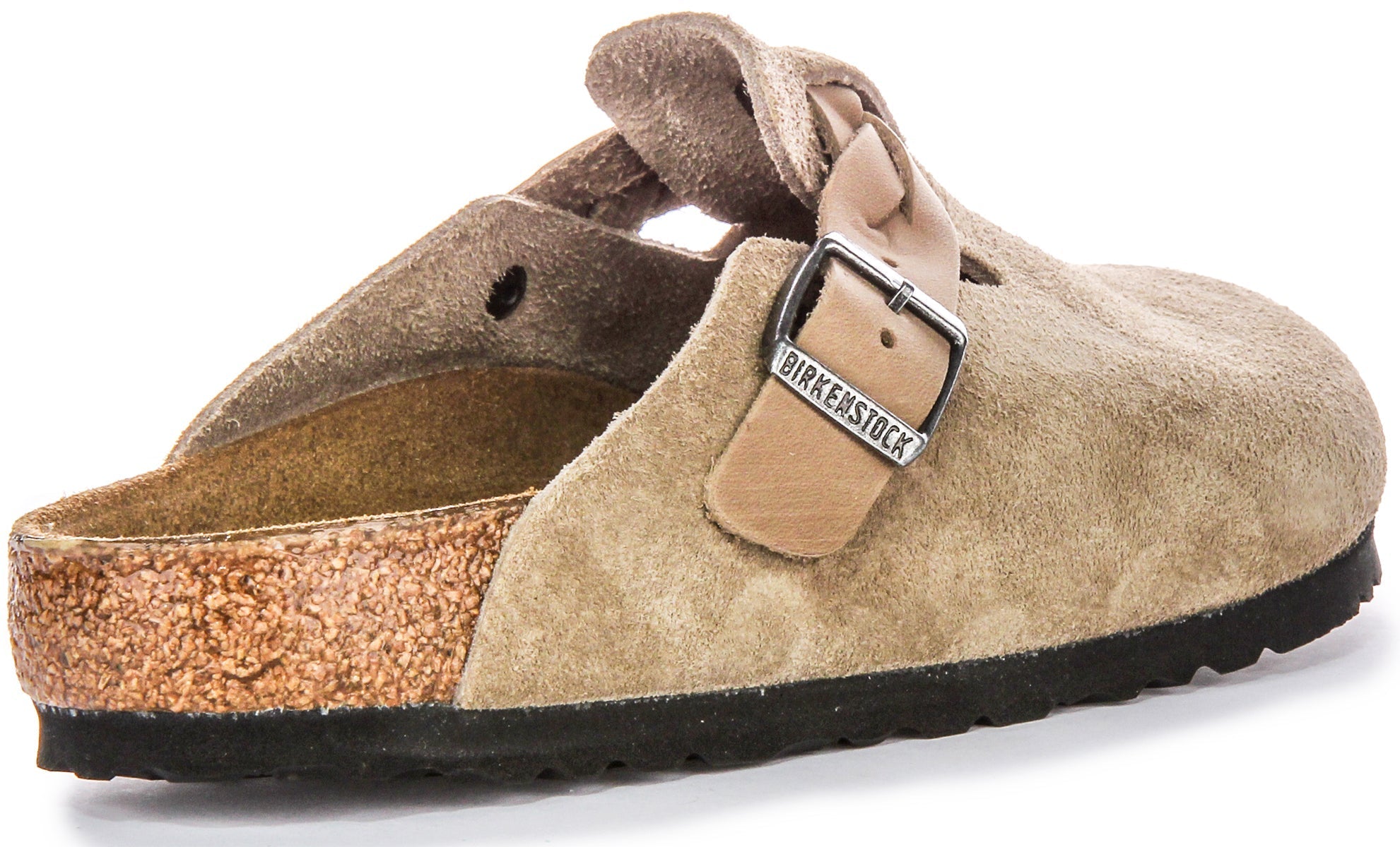 Sabots Birkenstock Boston | Cuir suédé taupe - bride tressée pour femmes
