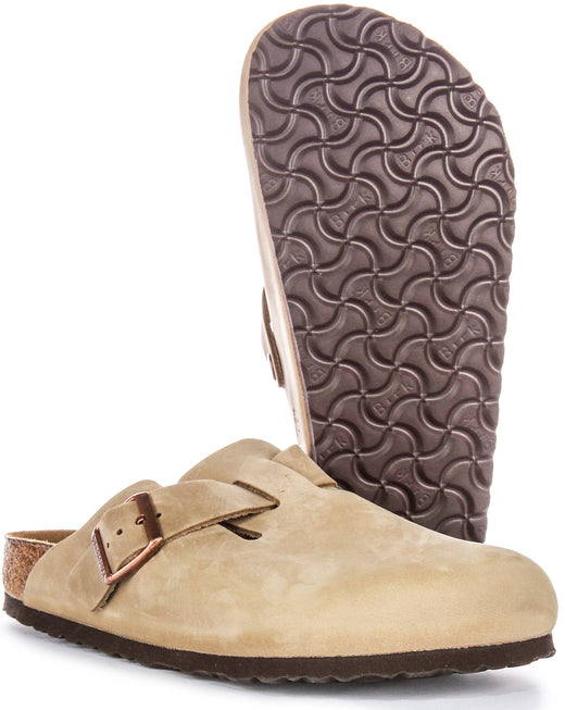 Zoccoli Birkenstock Boston | Pelle autentica color tabacco da uomo e da donna
