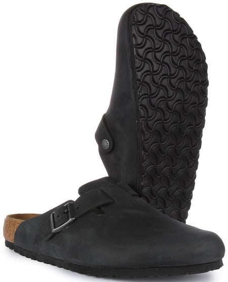Zoccoli Birkenstock Boston | Vera pelle nera da uomo e donna