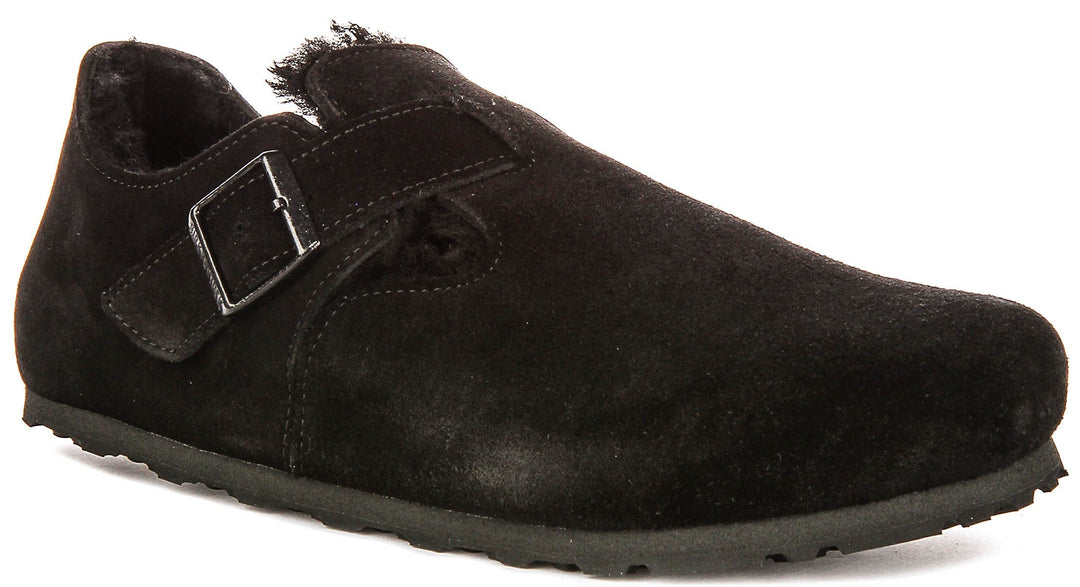 Birkenstock London Clogs | Black shearling-lined suede for Women - Regular Fit