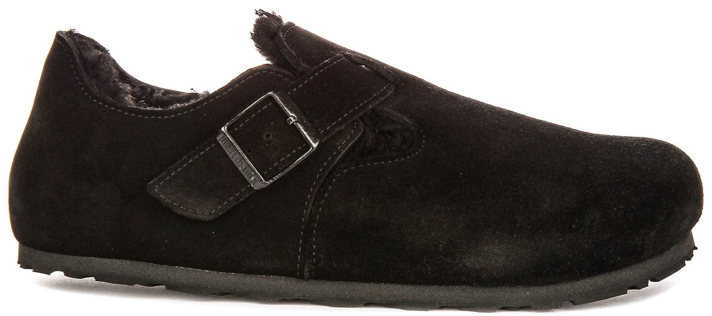 Birkenstock London Clogs | Black shearling-lined suede for Women - Regular Fit