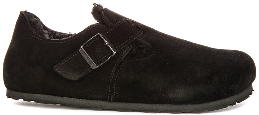 Birkenstock London Clogs | Black shearling-lined suede for Women - Regular Fit