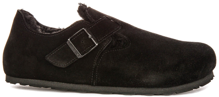 Birkenstock London Clogs | Black shearling-lined suede for Women - Regular Fit