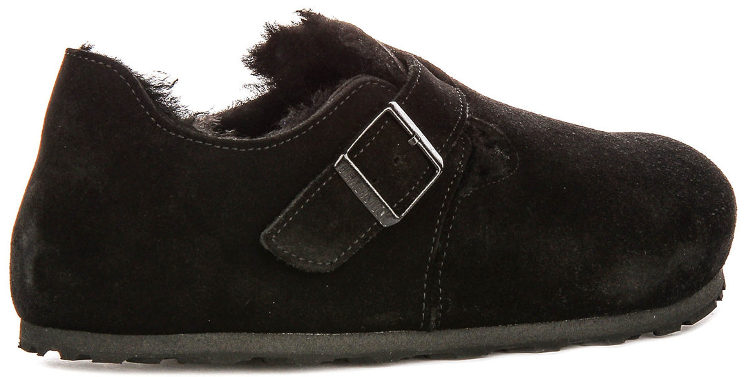 Birkenstock London Clogs | Black shearling-lined suede for Women - Regular Fit