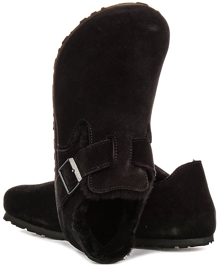 Birkenstock London Clogs | Black shearling-lined suede for Women - Regular Fit