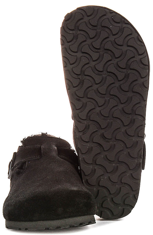 Birkenstock London Clogs | Black shearling-lined suede for Women - Regular Fit