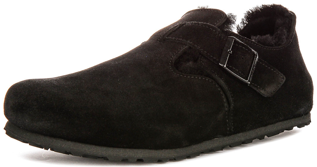 Birkenstock London Clogs | Black shearling-lined suede for Women - Regular Fit
