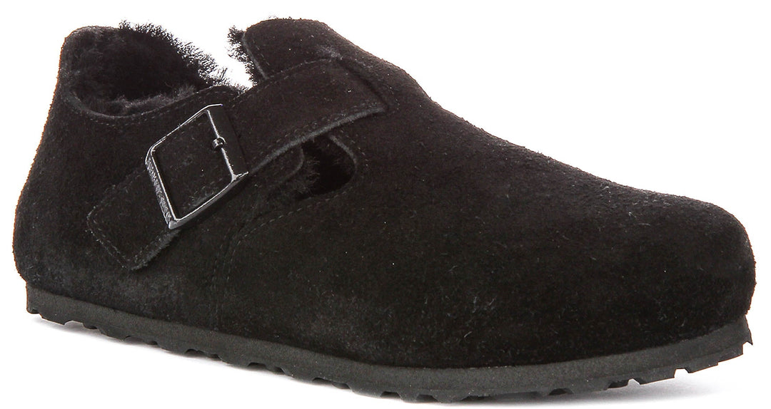 Birkenstock London Clogs | Black shearling-lined suede for Men and Women - Narrow Fit