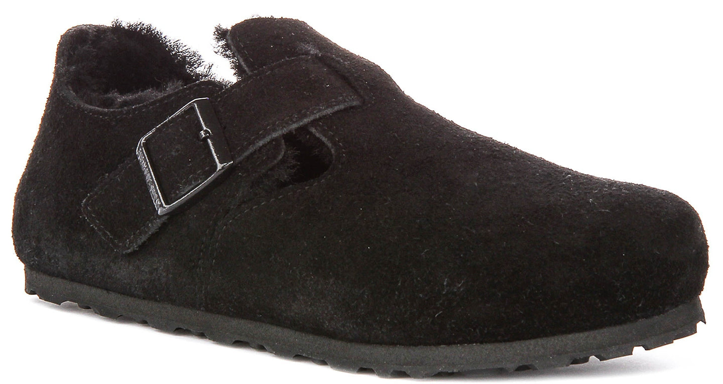 Birkenstock London Clogs | Black shearling-lined suede for Men and Women - Narrow Fit