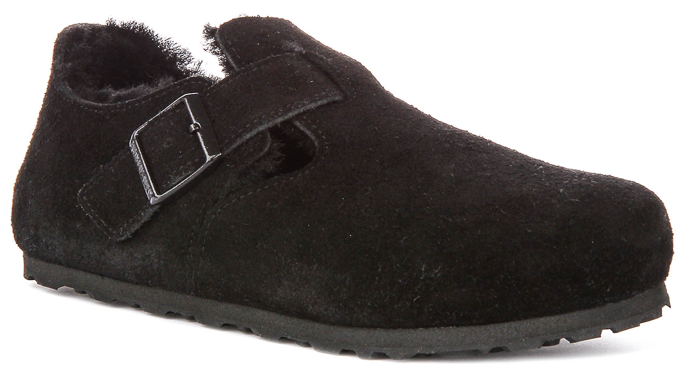 Zoccoli Birkenstock London | Pelle scamosciata nera con fodera in shearling da uomo e donna - calzata stretta