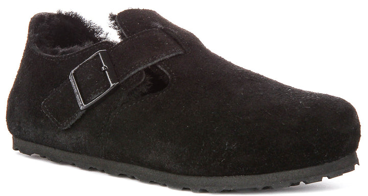 Birkenstock London Clogs | Black shearling-lined suede for Men and Women - Narrow Fit