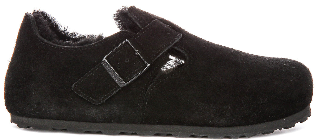 Birkenstock London Clogs | Black shearling-lined suede for Men and Women - Narrow Fit