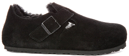 Zoccoli Birkenstock London | Pelle scamosciata nera con fodera in shearling da uomo e donna - calzata stretta