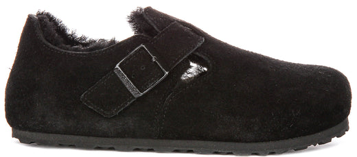 Birkenstock London Clogs | Black shearling-lined suede for Men and Women - Narrow Fit