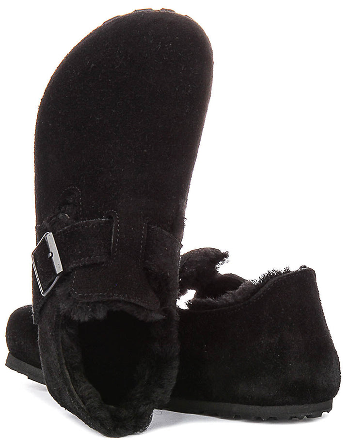 Birkenstock London Clogs | Black shearling-lined suede for Men and Women - Narrow Fit