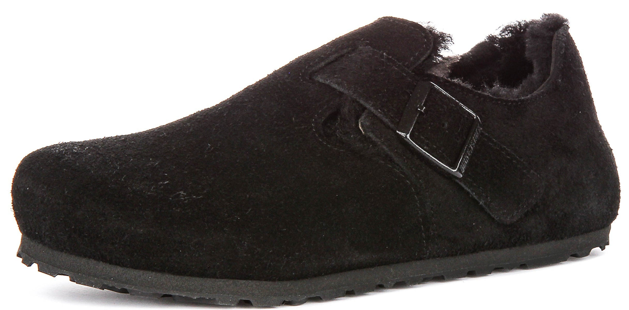 Zoccoli Birkenstock London | Pelle scamosciata nera con fodera in shearling da uomo e donna - calzata stretta