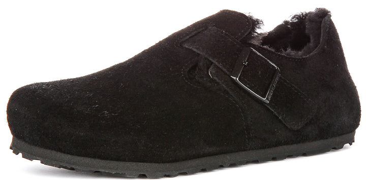Birkenstock London Clogs | Black shearling-lined suede for Men and Women - Narrow Fit