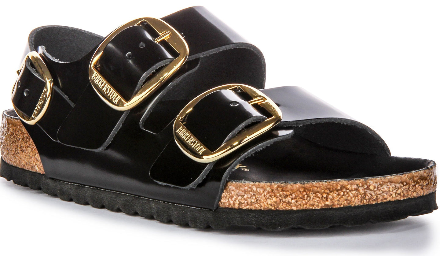 Sandali Birkenstock Milano | Pelle con finitura verniciata nera da donna
