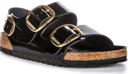 Sandali Birkenstock Milano | Pelle con finitura verniciata nera da donna