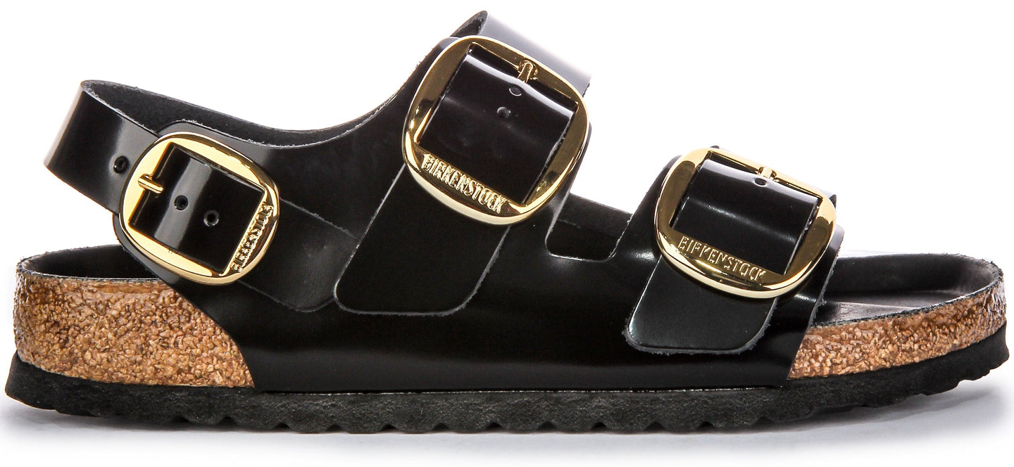Sandali Birkenstock Milano | Pelle con finitura verniciata nera da donna