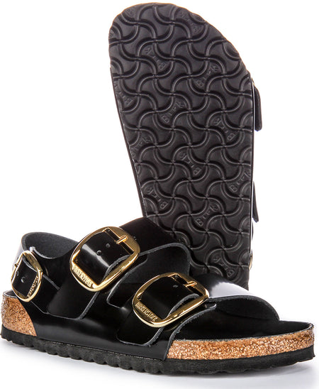 Sandali Birkenstock Milano | Pelle con finitura verniciata nera da donna