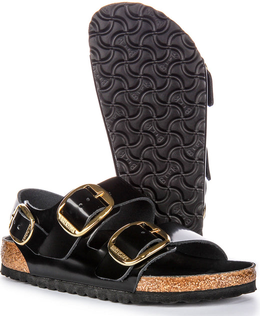 Sandali Birkenstock Milano | Pelle con finitura verniciata nera da donna