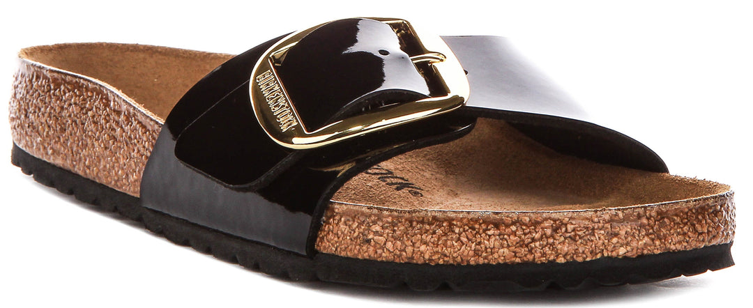 Birkenstock Madrid Sandals | Black patent-finish leather - Big Buckle for Women - Regular Fit