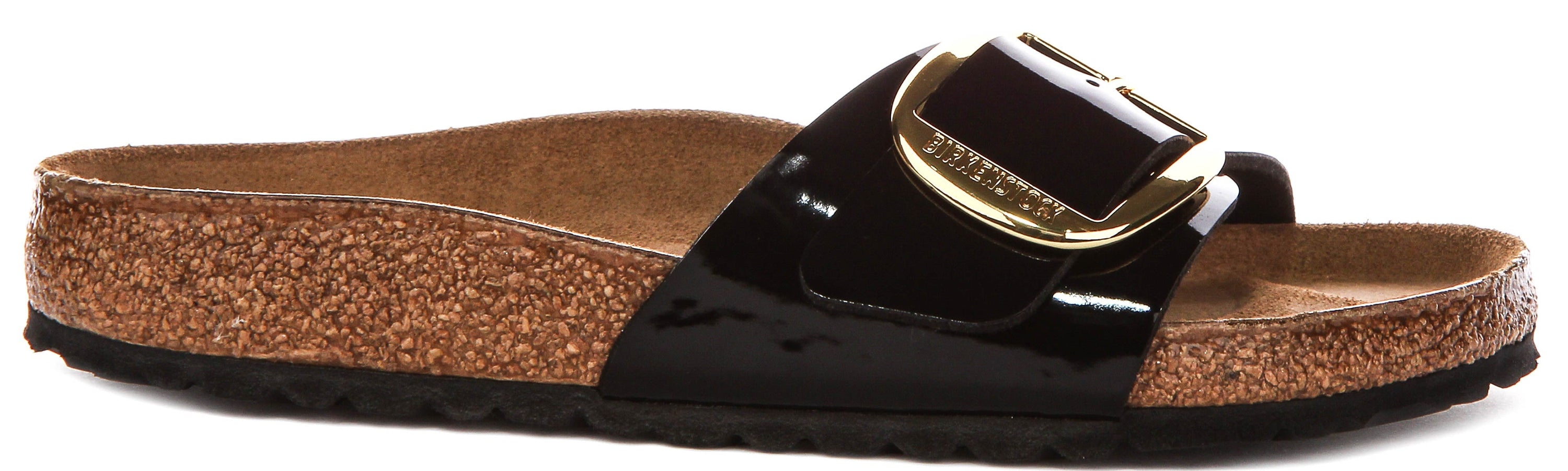 Sandali Birkenstock Madrid | pelle nera con finitura verniciata - fibbia grande da donna - calzata regolare