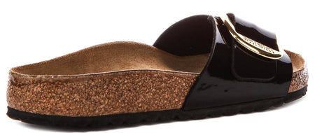 Sandali Birkenstock Madrid | pelle nera con finitura verniciata - fibbia grande da donna - calzata regolare