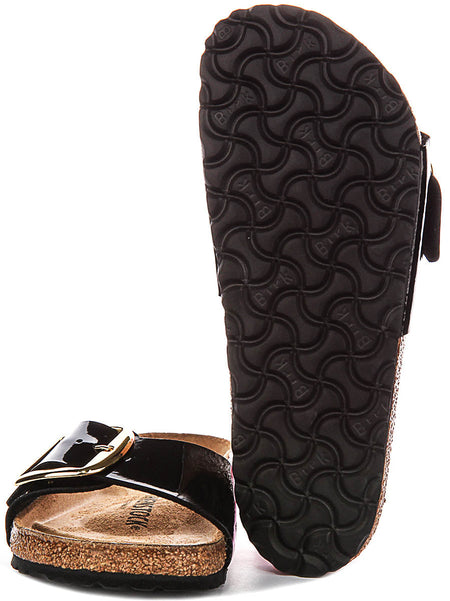 Sandali Birkenstock Madrid | pelle nera con finitura verniciata - fibbia grande da donna - calzata regolare