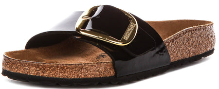Sandali Birkenstock Madrid | pelle nera con finitura verniciata - fibbia grande da donna - calzata regolare