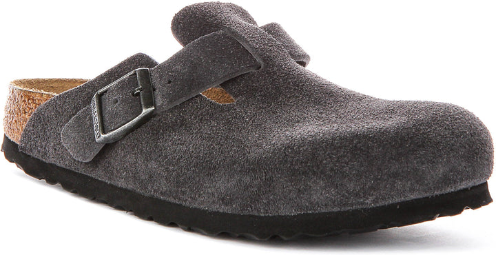 Birkenstock Boston Clogs | Charcoal suede leather for Men and Women - Narrow Fit