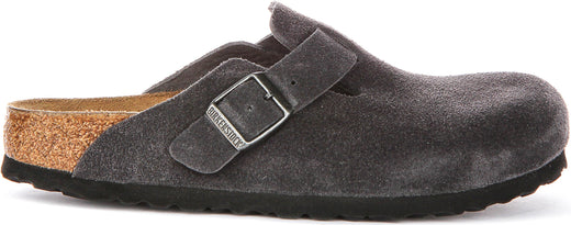 Birkenstock Boston Clogs | Charcoal suede leather for Men and Women - Narrow Fit