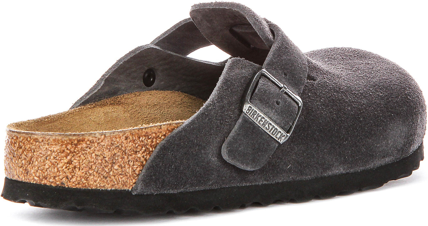 Birkenstock Boston Clogs | Charcoal suede leather for Men and Women - Narrow Fit