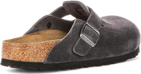 Birkenstock Boston Clogs | Charcoal suede leather for Men and Women - Narrow Fit