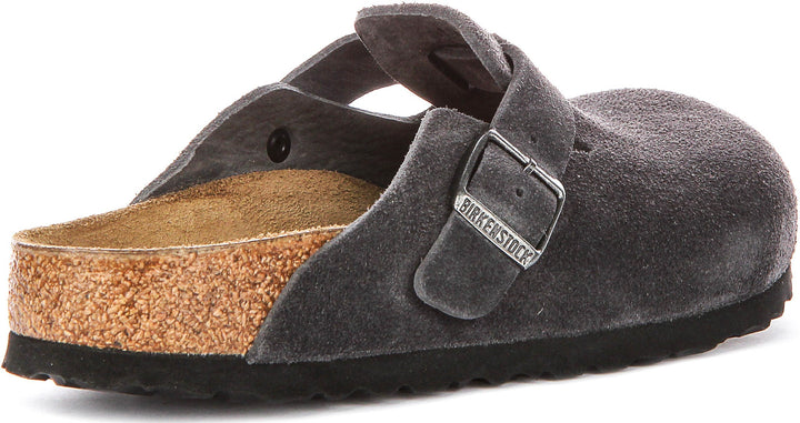 Birkenstock Boston Clogs | Charcoal suede leather for Men and Women - Narrow Fit
