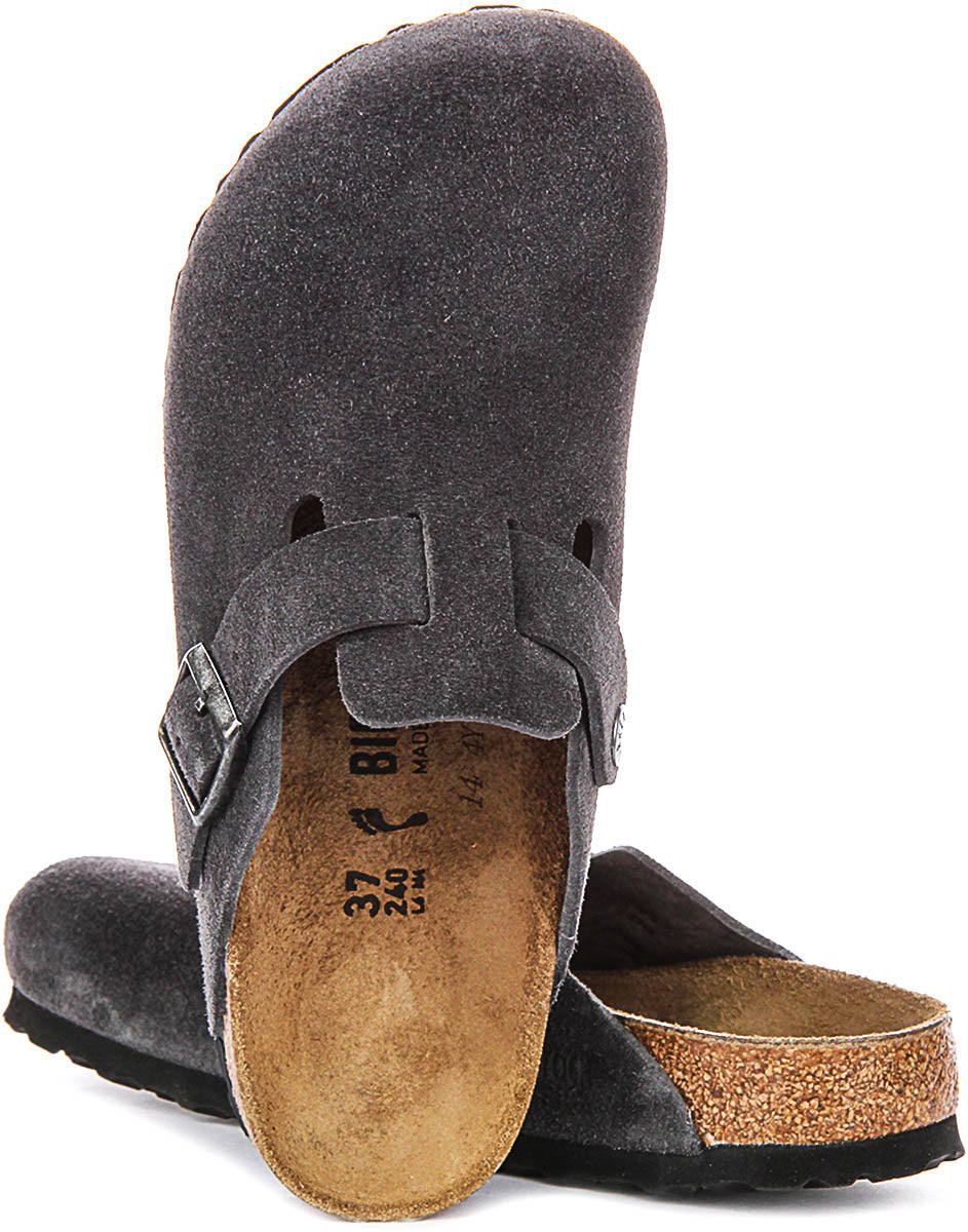Birkenstock Boston Clogs | Charcoal suede leather for Men and Women - Narrow Fit