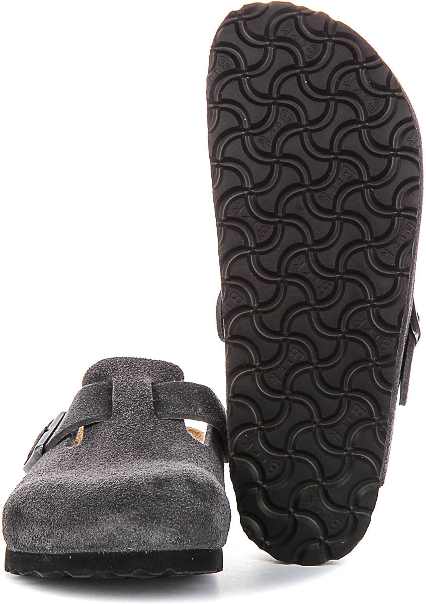 Birkenstock Boston Clogs | Charcoal suede leather for Men and Women - Narrow Fit