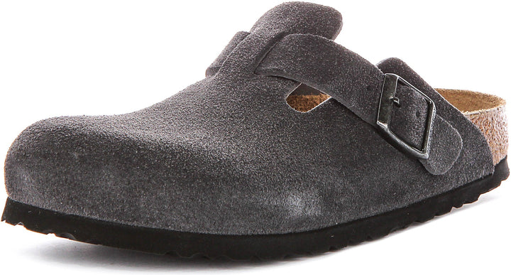 Birkenstock Boston Clogs | Charcoal suede leather for Men and Women - Narrow Fit