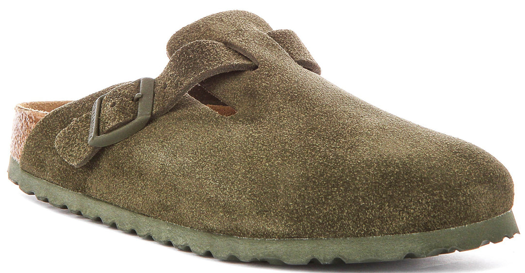 Birkenstock Boston Clogs | Dark Green Birko-Flor for Men and Women - Narrow Fit