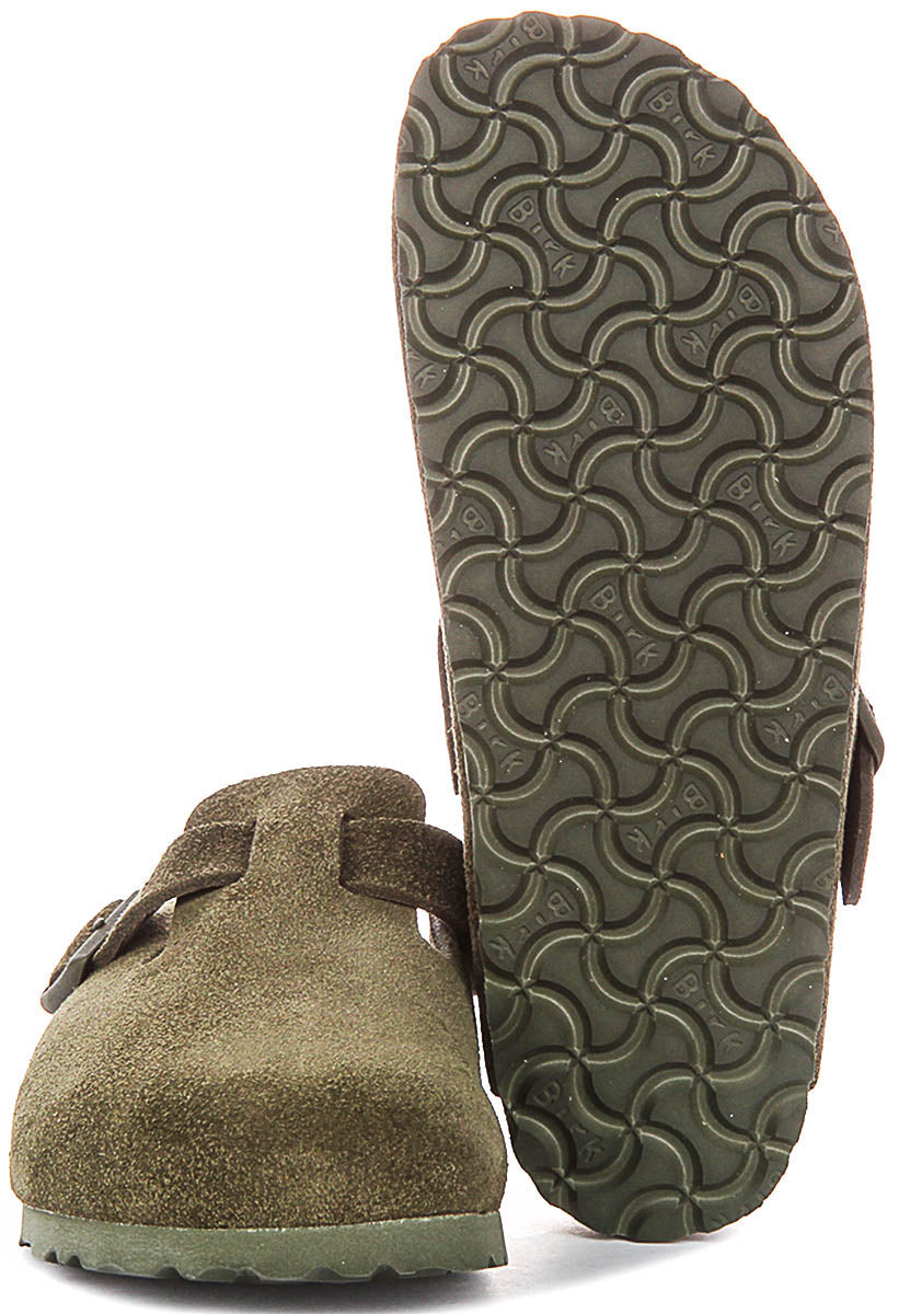 Birkenstock Boston Clogs | Dark Green Birko-Flor for Men and Women - Narrow Fit