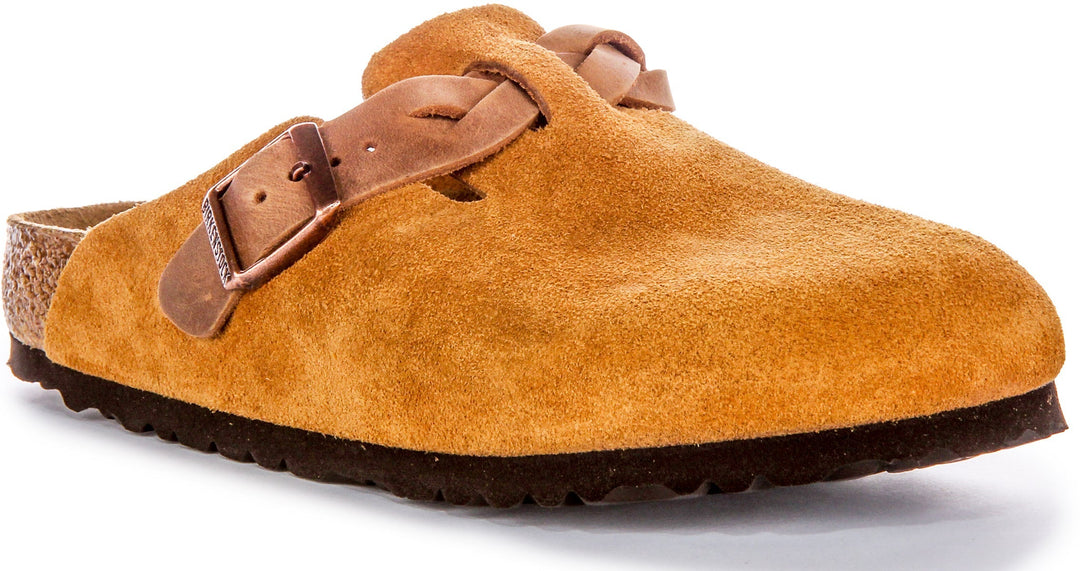 Birkenstock Boston Clogs | Mink suede leather - Braided Strap for Women
